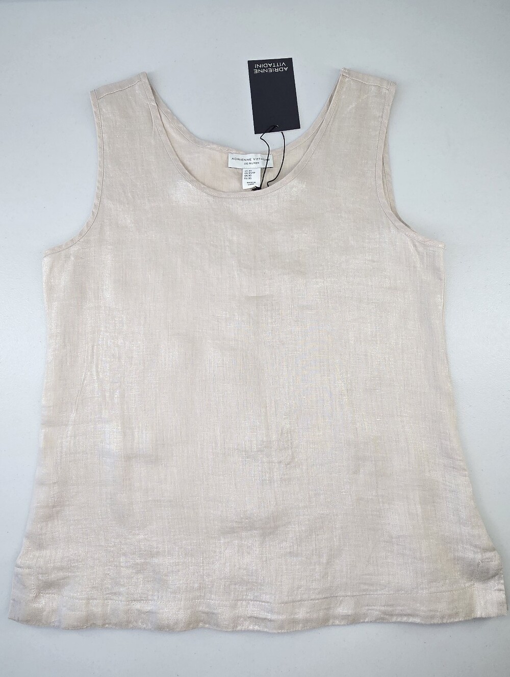 Adrienne Vittadini 100% Linen Champagne Shimmer Sleeveless Shell Tank Top XS